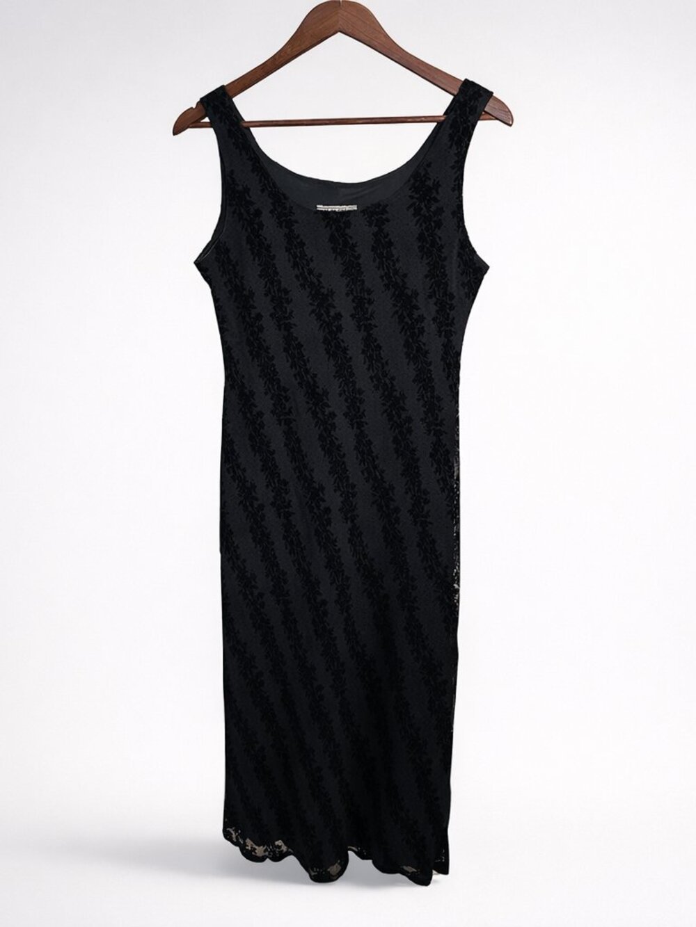 Alyn Paige Black Lace Crushed‑Velvet Maxi Dress — Whimsigoth 90s Y2K — Size 5/6